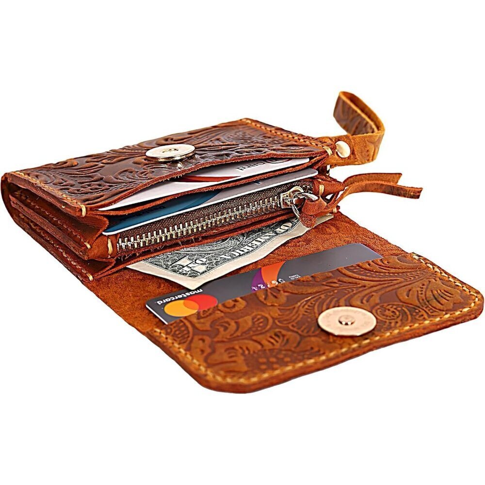 Leather Wallets Women Small Credit Card Holder Zipper Coin Pouch Minimalist